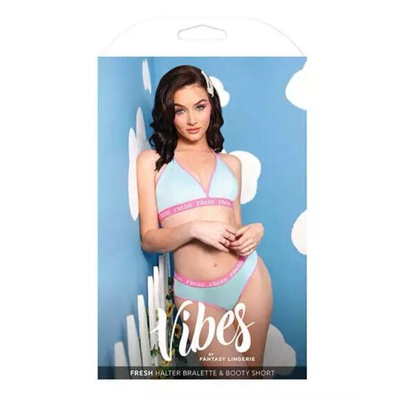 🦋B2G1🦋FANTASY LINGERIE Vibes FRESH Blue Halter Bralette & Booty Shorts | M/L | - Picture 3 of 5
